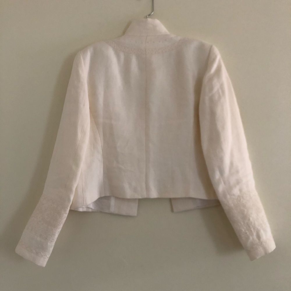 Vintage Linda Allard Ivory Linen Embroidered Jacket 2 Old Money Quiet Luxury - Picture 8 of 14